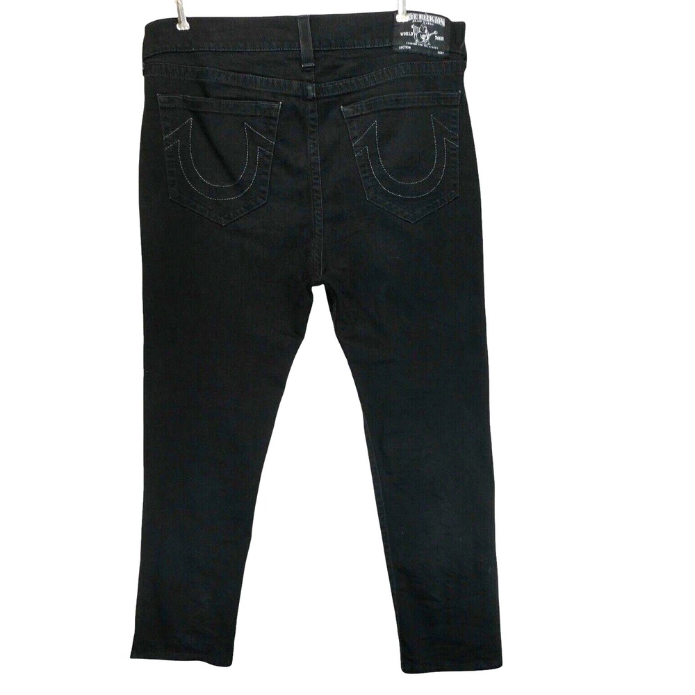 True Religion Jeans Mens Size 38x28 Black Ricky Slim‎ Drop Rise Stretch Denim